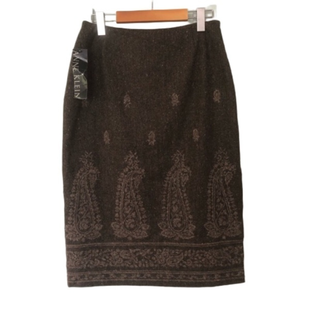 Anne Klein Wool Cashmere Paisley Embroidered Pencil Skirt Size 6 NWT